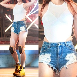 White Top + Jean Shorts