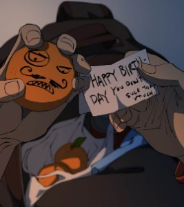 Shin-ae gifting birthday oranges to Nol