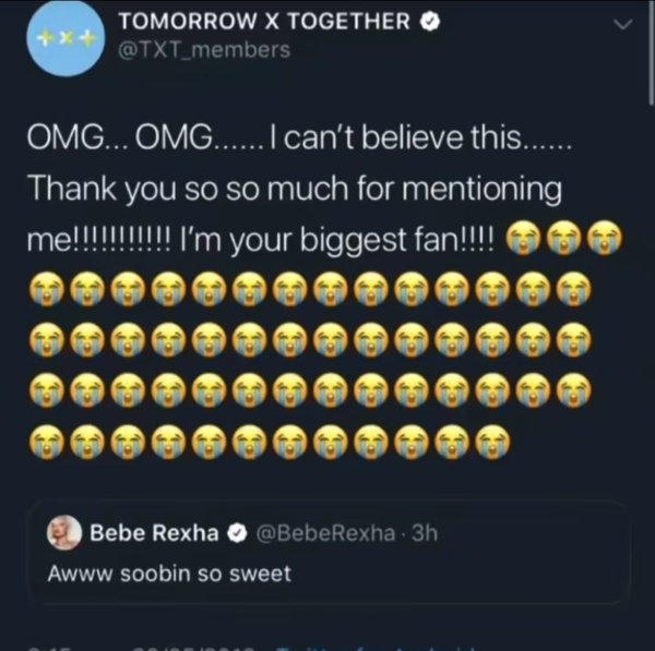 Soobin fanboy over Bebe Rexha