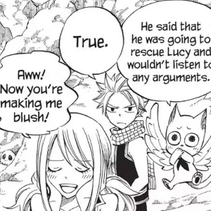 Happy and Lucy teasing Natsu