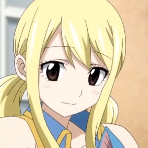 Lucy blushing at how Natsu is with Asuka