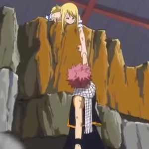 Lucy catching Natsu