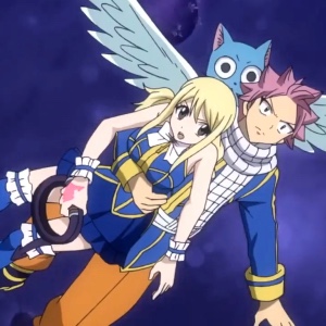 Natsu saving Lucy from the Celestial King