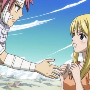 Natsu comforting Lucy