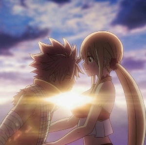 Natsu passing out on Lucy