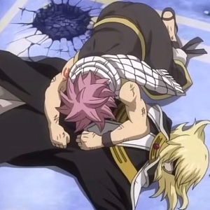 Natsu sobbing over future Lucy