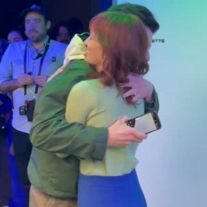 britt's wrap party hug