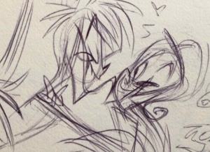 Alastor x Unknown woman in pre-pilot drawings