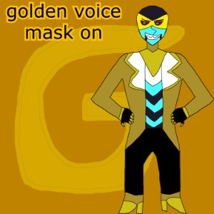 golden voice mask on