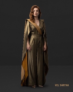 Chandrilan green dress with cape