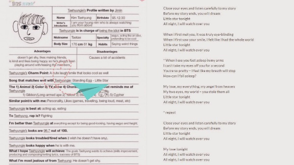 “little star” (song) reminding jimin of taehyung