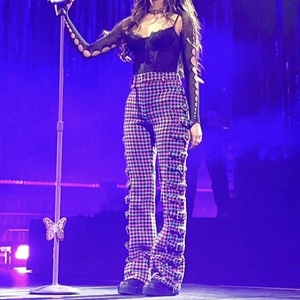 black lace corset & purple plaid buckle pants