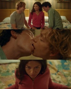 hotel three-way kiss scene