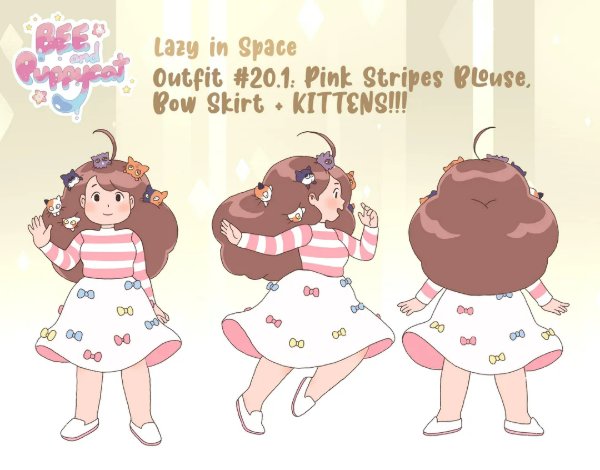 Pink Stripes Blouse, Bow Skirt AND KITTENS