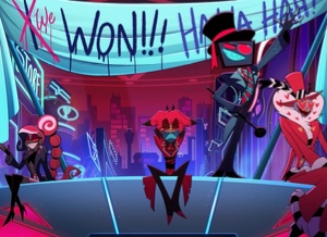 Vox x Valentino x Velvette x Alastor(Platonic on Velvette’s side): RadioVees