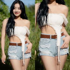 White Top + Jean Shorts