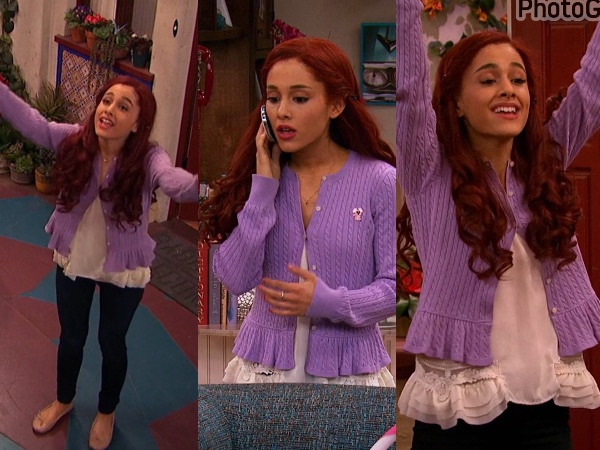 purple sweater white undershirt