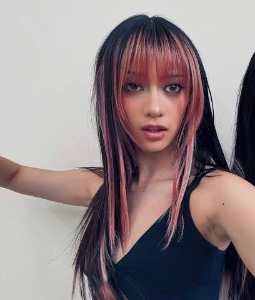 black with pink bangs