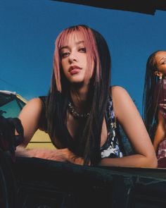 black with pink hime cut and pink ends