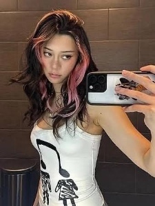 black with pink strands curly
