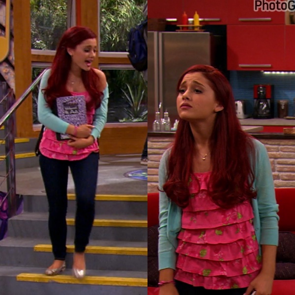 very pink and teal whats on her shirt