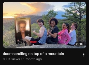 doomscrolling on top of a mountain