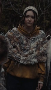 yellow hoodie + fur wrap