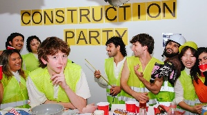 Tricking 25 People into Building our Couch by Throwing a Construction themed Halloween Party