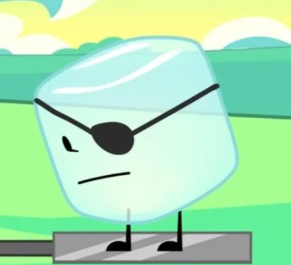 Cyan Ice Cube with Eye Patch Rotated 17 Degrees Counter-Clockwise