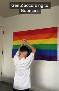 Guy Praying to Pride Flag