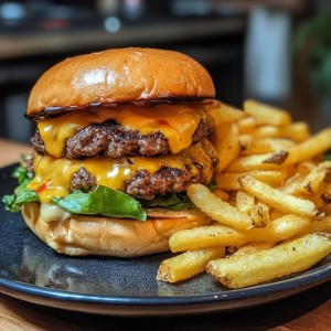 Hamburger and fries