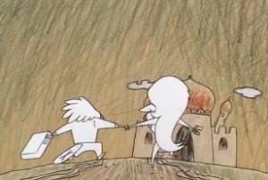 Norb and Treeflower holding hands in Bing's story
