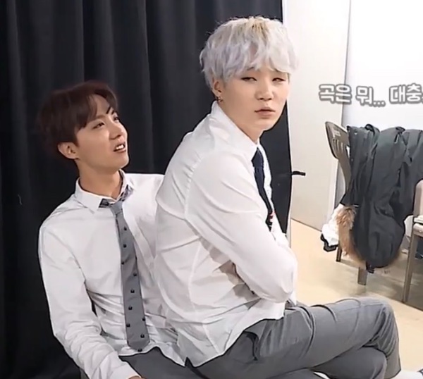 yoongi sitting on hobi’s lap