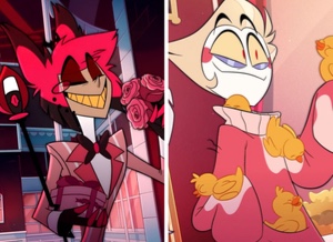 Pink Suit Alastor x Pink Hoodie Lucifer
