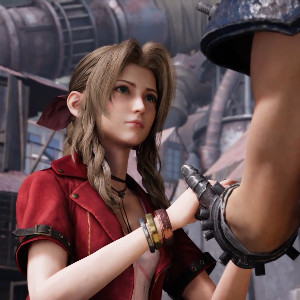 Aerith comforting Cloud