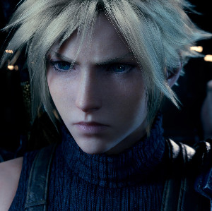 Cloud asking Barret to take Aerith to safety