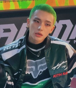 hyunjin - neon green buzzcut