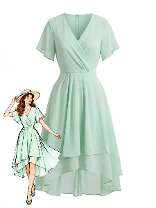 1950s-Solid-V-Neck-Ruffle-Sleeve-Chiffon-Asymmetrical-Dress-1_1024x1024