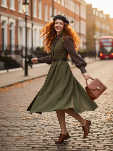 2PCS 1950s Lantern Sleeve Blouse & Pockets Vest Dress