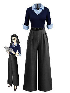 Blue & Gray 1940s Knit Colorblock 3-4 Sleeve Shirt Jumpsuit