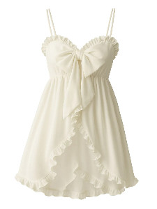 White 1960s Ruffled Bow-Cut Spaghetti Straps Nightgown