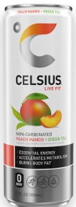 Celsius fizz free peach + mango green tea