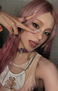Long straight pink with patterns